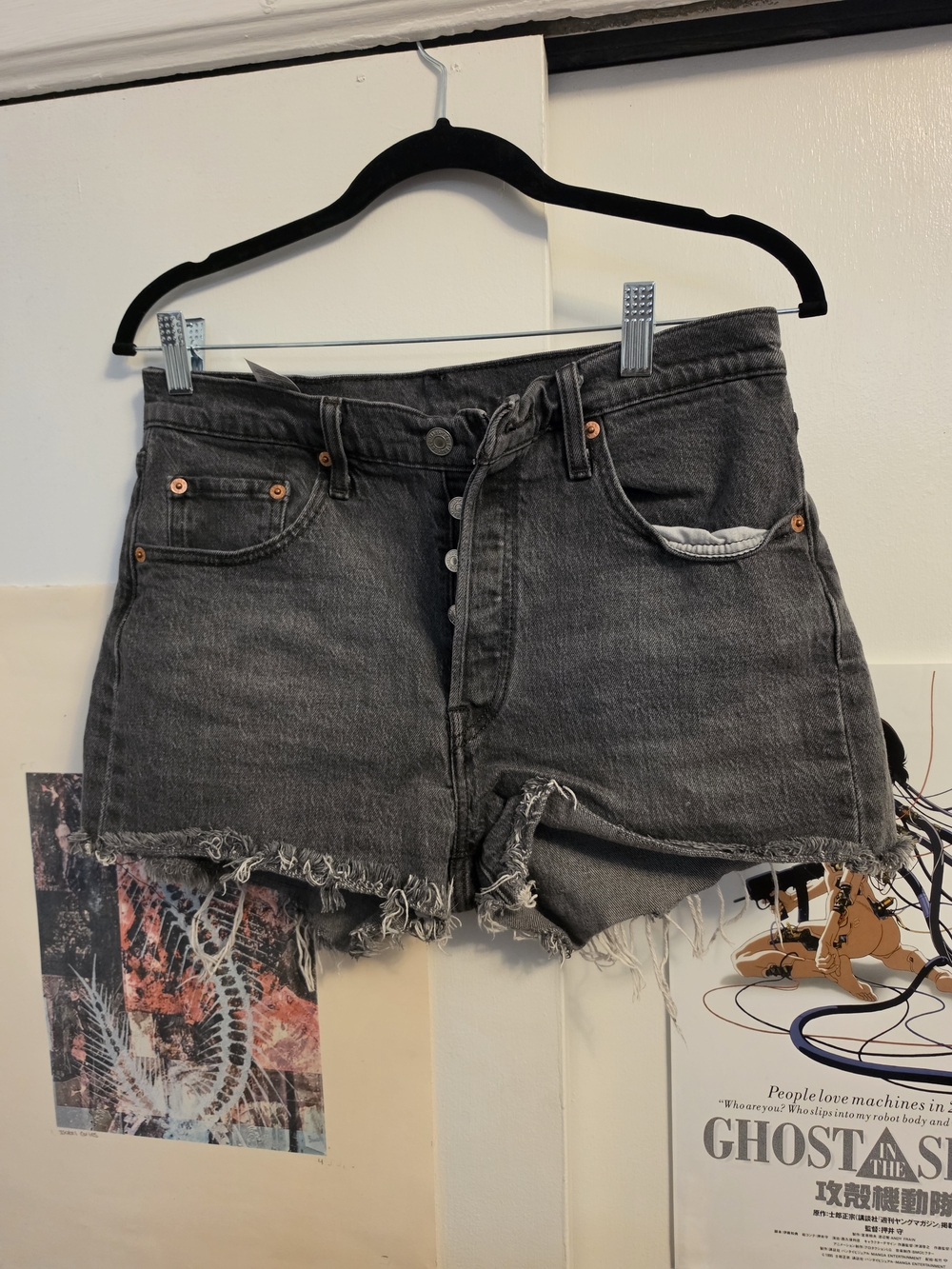 Levis High-Rise Black Denim Cutoff Shorts